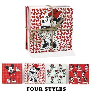 Mickey & Minnie 4pk Ceramic Coasters Ribbon Wrapped with Hangtag